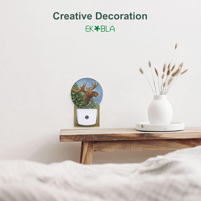 EKOBLA Moose Night Light, Cute Elk Animal Night Lights Plug Into Wall for Christmas Home Decor and Holiday Gifts