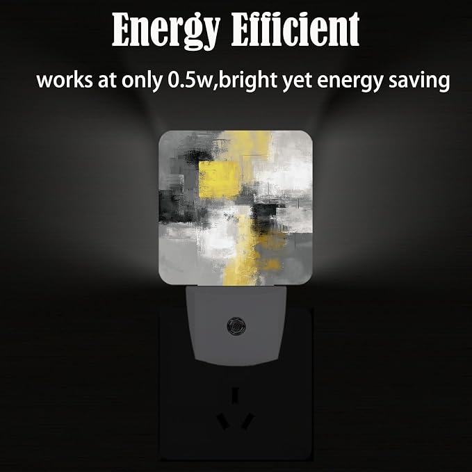 Abstract Oil Painting Night Light,Grey and Yellow Plug Into Wall with Dusk to Dawn Light Sensors, Warm Nightlights for Bedroom,Bathroom,Hallway,Kitchen,Gifts Ideal for Boys Girls Women Men