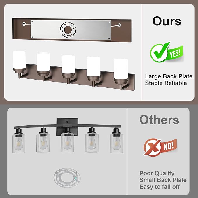 Bathroom Light Fixtures, Oil Rubbed Bronze Bathroom Lighting Fixtures Over Mirror, Modern Vanity Light with White Glass Shade, Restroom Lighting Fixtures, 5-Light 36-inch