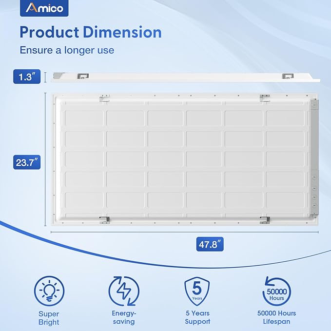 Amico 30 Pack 2x4 LED Flat Panel Light Fixture, 6250 LM, 4000K/5000K/6500K, 30W/40W/50W, Dimmable 0-10V, LED Drop Ceiling Lights for Office Commercial Use, Dustproof ETL Listed, FCC, DLC