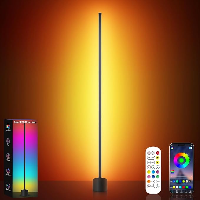 Corner Floor Lamp, Corner Lamp with App & Remote Control, Smart RGBIC Corner Light with 16 Million Colors & 68+ Scene, Music Sync, Timer Setting, Ambient Lighting for Living Room,Bedroom,Gaming Room