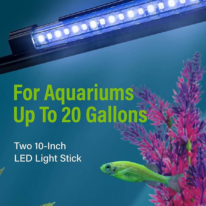 GloFish 10-Inch LED Light Sticks for Fish Aquariums Up to 20 Gallons, 2 Count, with White and Blue LED Lights