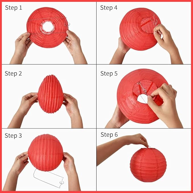 Red Paper lanterns Valentine's Day Party Decorations 12 inch for Birthday Wedding Baby Bridal Shower Home Decor Party Decoration (Set of 5, Red)