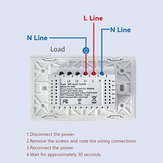 WiFi Smart Light Switch,1-Button Single Gang 2.4GHz Wi-Fi Touch Switch, Neutral Wire Required,Work with Smart Life/Tuya App and Alexa,White