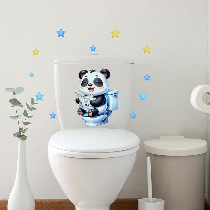 2 Sheets Glow in The Dark Panda Toilet Wall Stickers Cartoon Toilet Decals Bathroom Funny Panda Night Light Decor (Blue Panda)