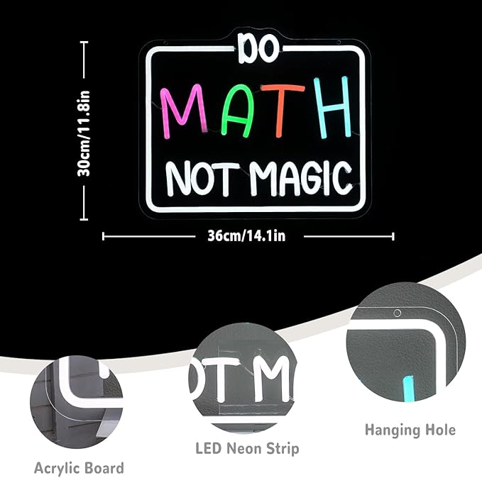 Do Math Not Magic Neon Sign for Classroom Math Neon Light Colorful Letter Led Neon Signs Classroom Led Neon Lights for Study Room Kids Room Library Decoration