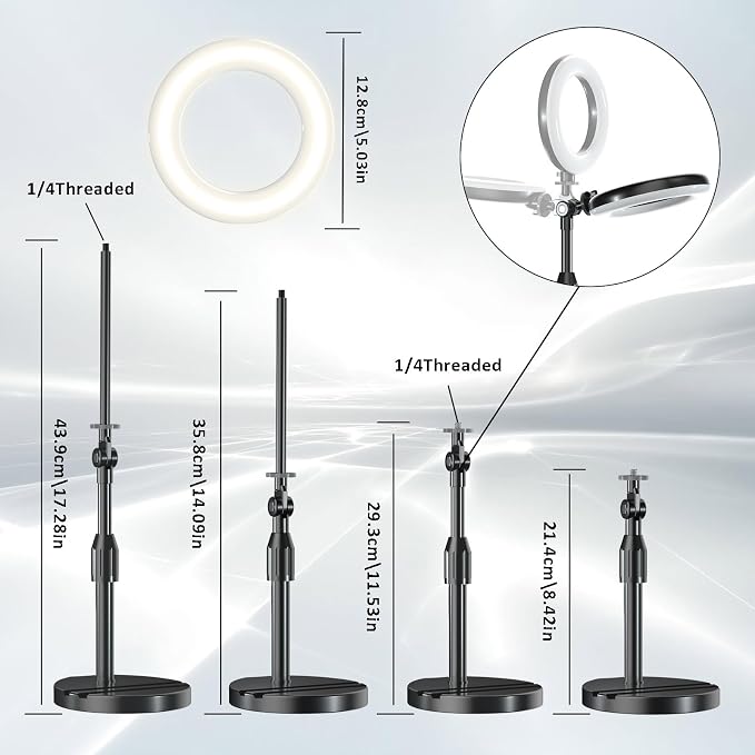 Desk Ring Light with Telescopic Stand, Travel Desktop Hola Light for Phone Selfie Laptop Zoom Video Calls Makeup Tiktok Reels Live Streaming