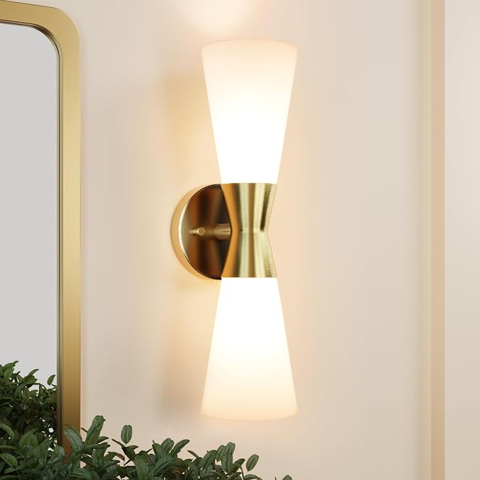 Bathroom Wall Sconce, Modern Indoor Vanity Light Fixtures 17", Up Down Lighting, Wall Mount Lamp for Living Room Bedroom Hallway Stairway Fireplace Mirror E26 Base 1PC White&Gold