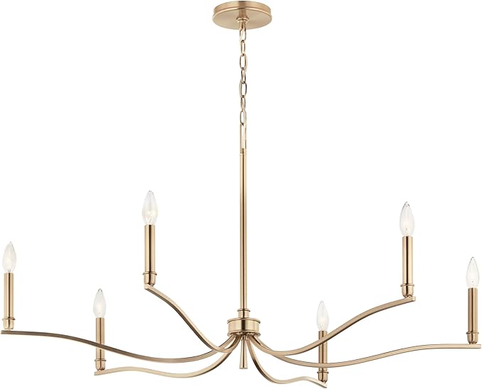 Kichler Malene 6-Light Chandelier, Updated Traditional Light in Champagne Bronze, Sloped Ceiling Compatible, for Foyer, Dining Room or Living Room (22.25" x 42"), 52696CPZ