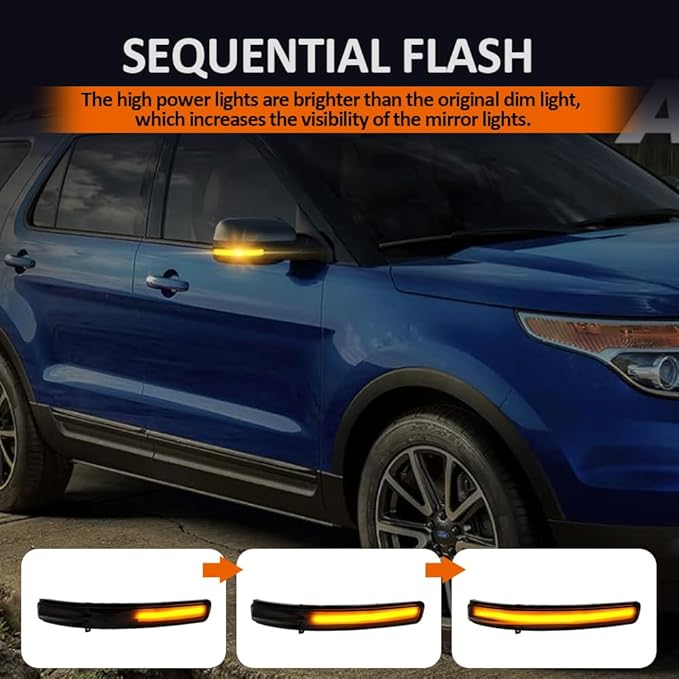 D-Lumina Sequential LED Side Mirror Turn Signal Lights Smoked Lens for Fo-rd Explorer 2011-2019, Dynamic Indicator Mirror Marker Blinker Light Lamp, Pack of 2