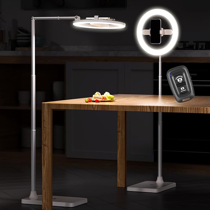 10" Selfie Ring Light with Stand, Tall Adjustable Overhead Phone Mount with LED Light, Phone Holder with Camera Remote for TikTok, YouTube, Live Streaming, Video Recording