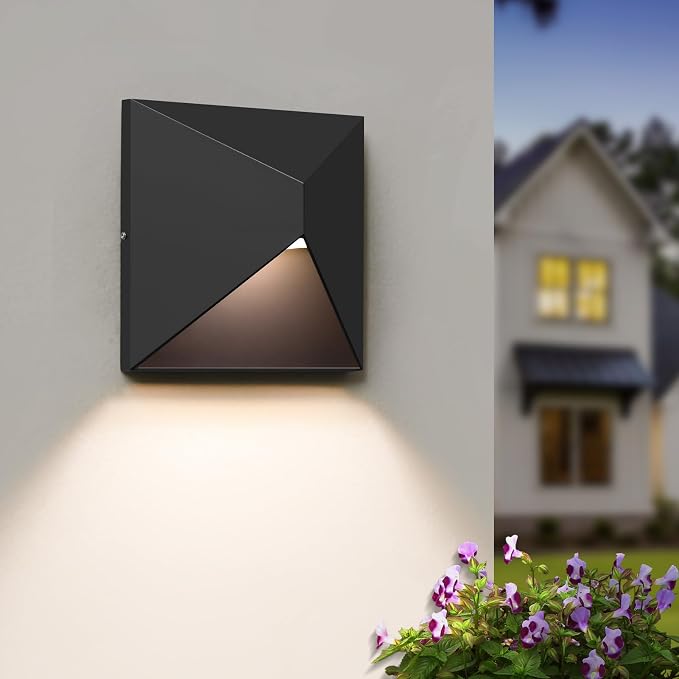 QQCherry Outdoor Light Fixture Wall Mount, 8W LED Exterior Lighting fixtures for Outside, Modern Front Porch Lights, Waterproof Black Wall Sconce for House, Patio, Garage, Doorway, Entryway