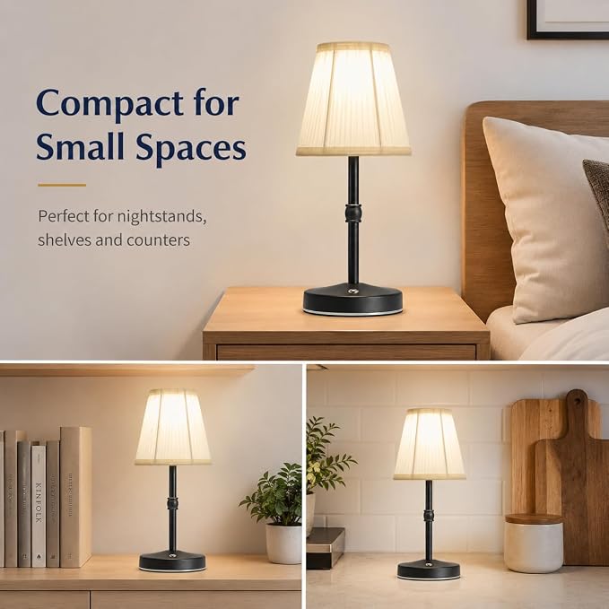 3000mah Battery Powered Lamp for Home,Small Cordless Lamps Rechargeable,3 Color Temperature 5W LED Touch Lamp Battery Operated Table Lights,Wireless Lamps for Tables,Kitchen,Living Room (Black,H11”)