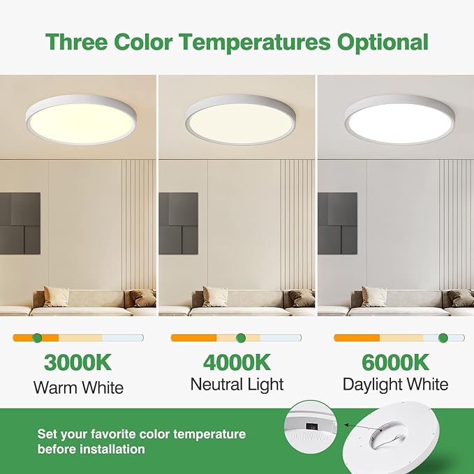 4PK 12 Inch LED Flush Mount Ceiling Lights, 24W, 2500LM, 3000K/4000K/6000K CCT Selectable, Round Flat Panel Lights for Hallway, Kitchen, Bedroom, Laundry Room