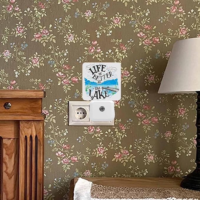 Lakeside Life is Better Night Light A Sketch of A Lakeside Cottage in A Rural Resort Plug into Wall with Dusk to Dawn Light Sensors 0.5W Warm Nightlights for Bedroom Bathroom Hallway