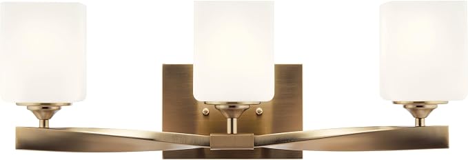 Kichler Marette 3-Light Bathroom Vanity Light, Champagne Bronze | Satin etched cased opal glass vanity light for bathrooms and powder rooms (23" x 8.25" x 6"), 55002CPZ