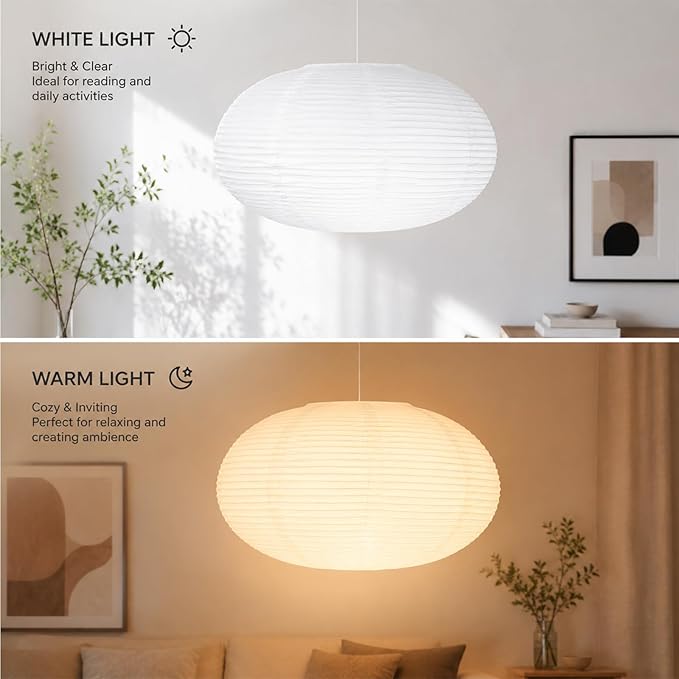 White Oval Paper Lanterns, 16.54" Large Hanging Paper Lantern Shade, 1 Pack | Chinese/Japanese Paper Pendant Lampshade, Handmade, for Party Decoration, Wedding, Home Decor Ceiling Lamp shade