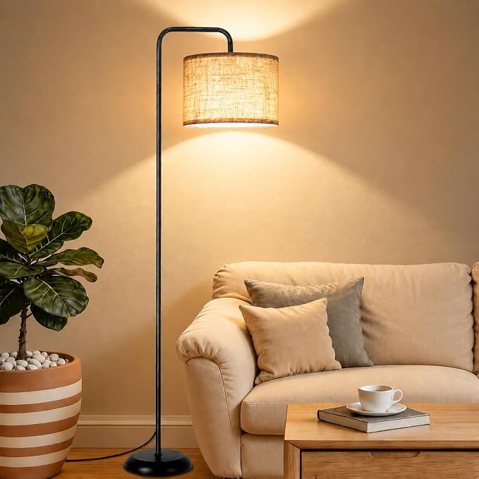 TJOY Floor Lamp, Black Standing Floor Lamp for Living Room with 3 CCT Bulb | 3 Color Temperatures 12W Bulb included, Metal Lamp with Extended Arm, Lamp for Bedroom, Couch, Reading Nook, Office, Black