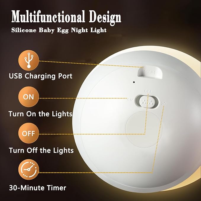 Night Light for Kids, Egg Baby Nursery Night Lamp with 7 Colors Changing & 30-Min Timer, Portable DIY Hand-Painted Custom Light for Kids Bedroom,Birthday Cake