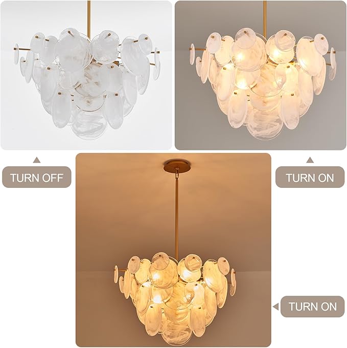 Dia 28 Inch, Modern Glass Chandeliers for Bedroom, Gold Dining Room Light Fixture, Large Vintage Pendant Chandelier for Living Room Stairway Entryway Kitchen Farmhouse Foyer