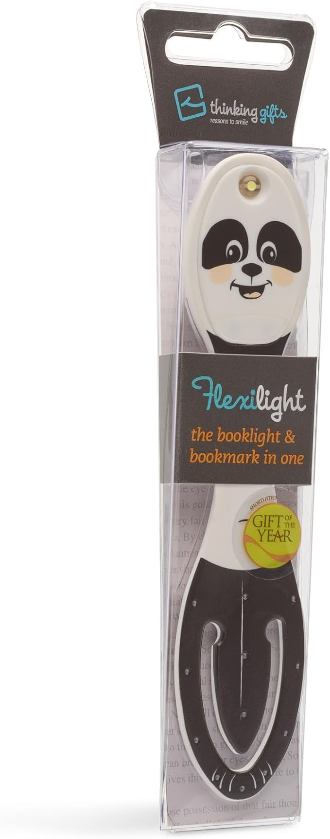 Gifts for Readers & Writers Book Light, Clip On Reading Light for Bed, 2in1 Flexilight & Bookmark, Small & Lightweight with a Soft Glow, 2 Batteries Included, Panda