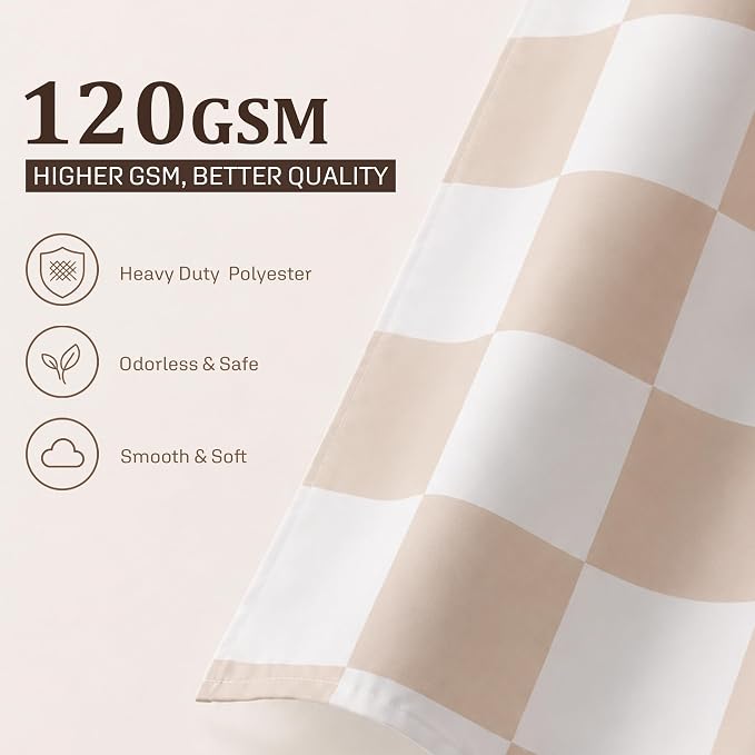 Ohocut Checkered Shower Curtain, Beige Shower Curtains for Bathroom, Cute Retro Checkboard Shower Curtain Vintage Aesthetic, Washable Fabric Bath Curtain 72''x72''