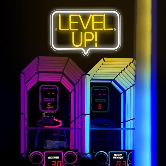 Level Up Neon Sign,Gaming Neon Light for Teens Room Decor, Arcade Games Victory Light Up Signs for Gamer Room Decor,for Teens, Boys, Gamer Gifts(16.73x10.62 inches)