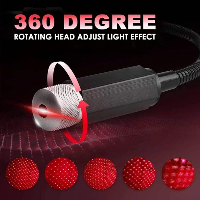 Car Roof Star Night Light, Portable Adjustable USB Flexible Interior LED Romantic Atmosphere Star Night Projector, Inside Car Lighting for Cars Bedrooms Parties Decoration(Red)