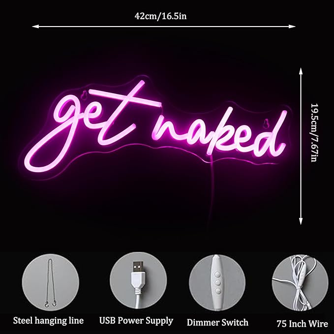 QiaoFei Led Get Naked Neon Sign Letters USB Powered Neon Lights for Room Home Bar Art Wall Decor Party Window Living Room Decor Christmas' Gift (Pink)