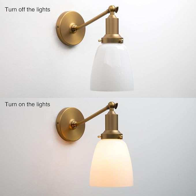 Industrial Vintage Slope Pole Wall Mount Single Sconce with 5.5" Oval Dome Milk White Glass Shade Wall Sconce Light Lamp Fixture (Antique)