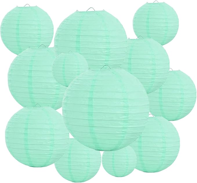 20Pcs Teal Paper Lanterns for Parties, 6” 8” 10” 12” Chinese Asian Hanging Round Paper Lanterns for Birthday Wedding Halloween Christmas Home Decor Party Decor
