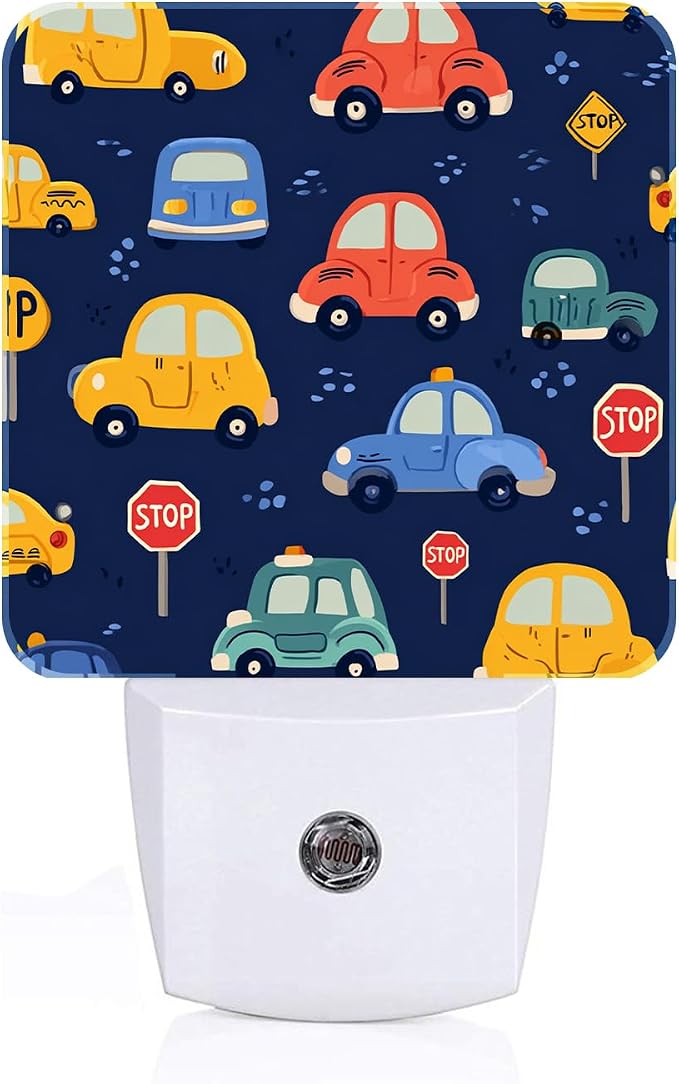 Cute Cartoon Cars Night Light,Plug Into Wall Decor for Stairway,Hallway,Kitchen,Dusk to Dawn Sensor Nightlights for Boys/Girls/Women/Men Room Gifts