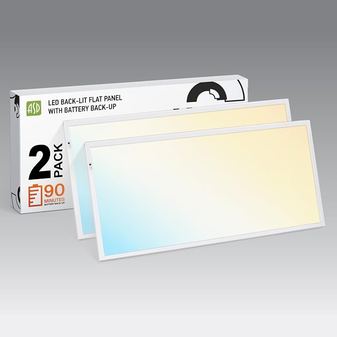 ASD 2 Pack 2x4 LED Flat Panel Light with Emergency Battery Backup - 25/30/40W UL DLC | 5025LM 3500K-5000K 120-277V Dimmable 2x4 LED Drop Ceiling Light Fixture | 2x4 Commercial Lights for Ceiling