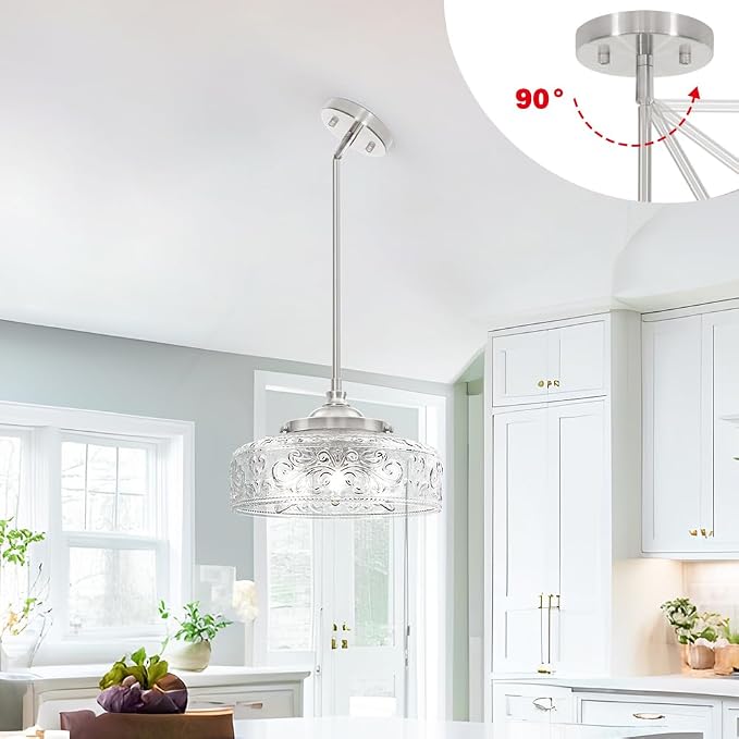 Brushed Nickel Pendant Light with Clear Glass Lampshade, 3-Light Adjustable Pendant Lights Kitchen Island, Vintage Kitchen Pendant Light Ceiling Hanging Lights for Dining Room Hallway Bathroom, E12*3