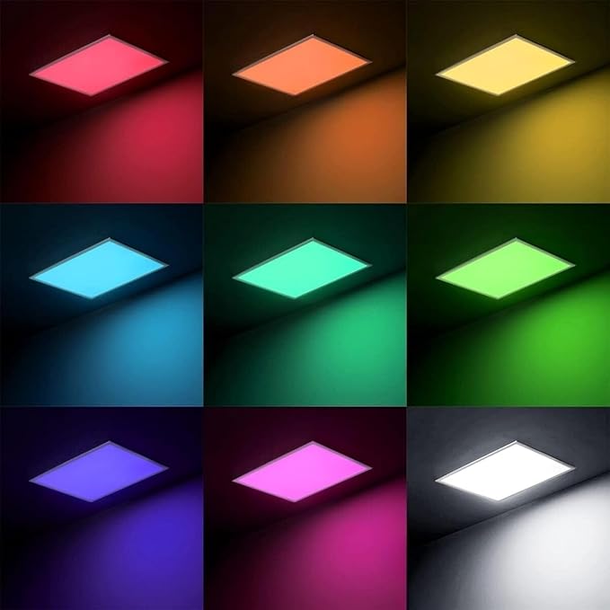 4 Pack 2X4 FT LED RGBW 5000K Multicolor Flat Panel, Light Remote & App Controlled 60W 6600lm Color Changing LED Panel Light Smart Wi-Fi Drop Ceiling Light with Alexa/Google Assistant