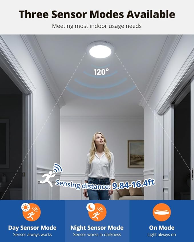 wowatt 10000mAh Rechargeable Battery Operated Ceiling Light with Remote 2PC | 400LM, Wireless Magnetic Overhead Lighting, Motion Sensor, 3 Color Changing, Dimmable Rechargeable Ceiling Lights for Shower