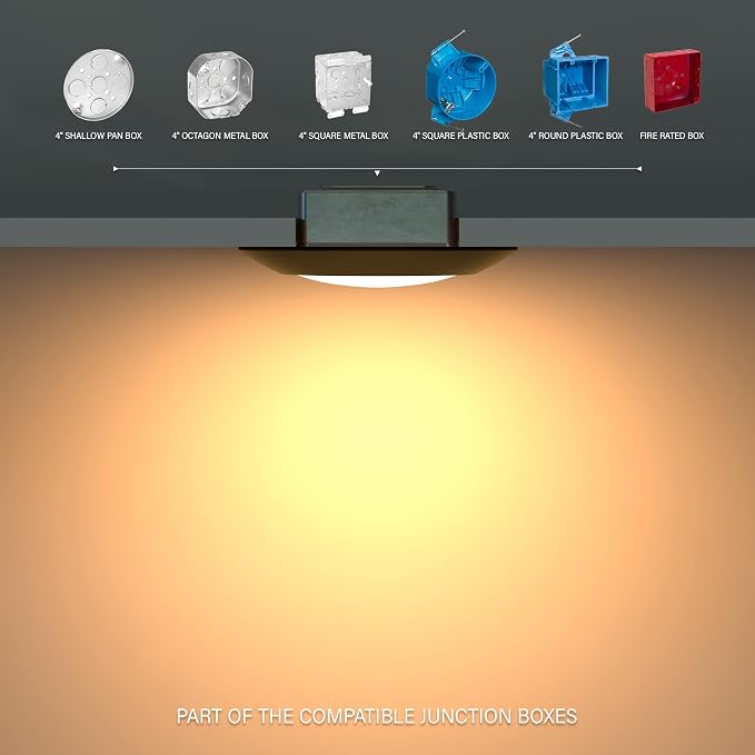 8 Packs 6 Inch Black 5CCT Field Selectable LED Low Profile Recessed & Surface Mount Disk Light, Round, 15W, 920 Lumens, CRI80, 27K-30K-35K-40K-50K, Driverless, Dimmable, ETL & Wet Listed