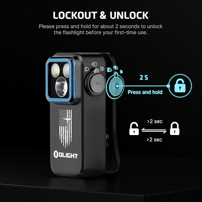 OLIGHT Oclip Pro Rechargeable EDC Clip-on Flashlight, Patriotic Flag | Red Light, 500 Lumens Floodlight, Spotlight, Pocket-Sized, USB-C Charging, Magnetic, for Work, Signaling, Outdoor or Home Use
