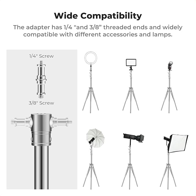 K&F CONCEPT 9.2ft/2.8m Stainless Steel Light Stand, Spring Cushioned Heavy Duty Photography Tripod Stand with 1/4” to 3/8” Universal Screw Adapter for Strobe,LED Video Light,Ring Light,Softbox