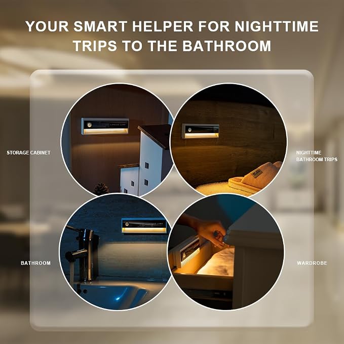 Under Cabinet Lights LED Wireless Motion Sensor Light Indoor USB Charging 2 Levels Dimmable Magnetic Closet Lights Under Bed Lights for Kitchen Cabinets Wall Stairs (1Pack)