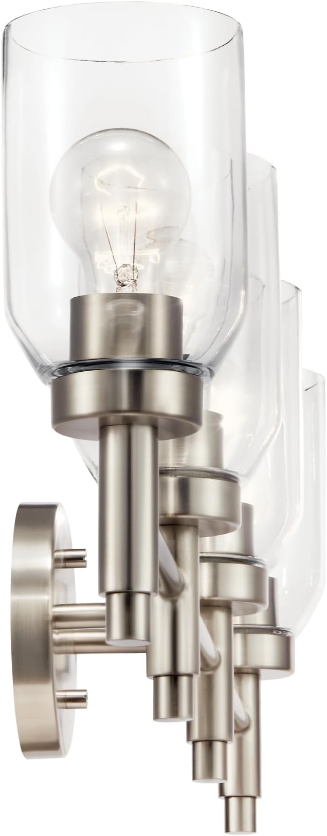 Kichler Madden 4-Light Bathroom Vanity Light, Brushed Nickel | Modern vanity light with clear glass for single or double bathroom mirrors (34" x 10.5"), 55186NI