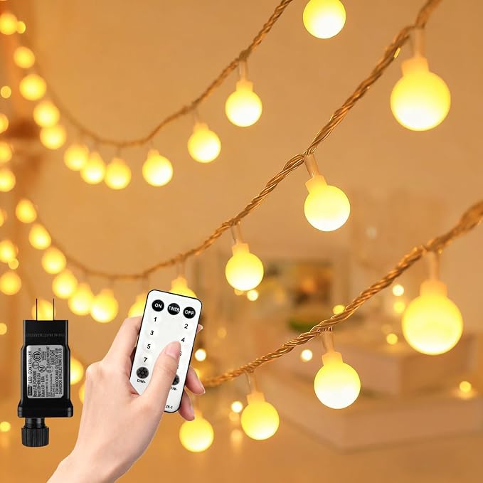 RaThun 180ft Globe String Lights with Remote for Indoor Outdoor, Warm White | 300 LED Fairy Lights with Timer, 8 Modes,IP44 Waterproof,UL Listed,Plug in for Wedding,Patio,Garden,Home Decor