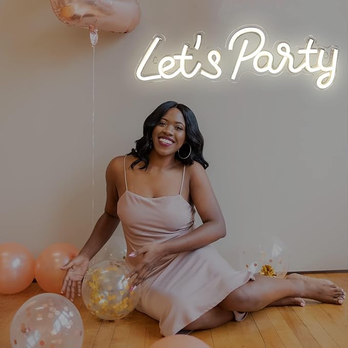 Let's Party Neon Sign, LED Neon Lights for Bedroom Wall Decor, Art Decorative Lights for Bachelorette Party, Engagement Party, Birthday Party,Wedding Party, Living Room, Gamer Room Decor Aesthetic