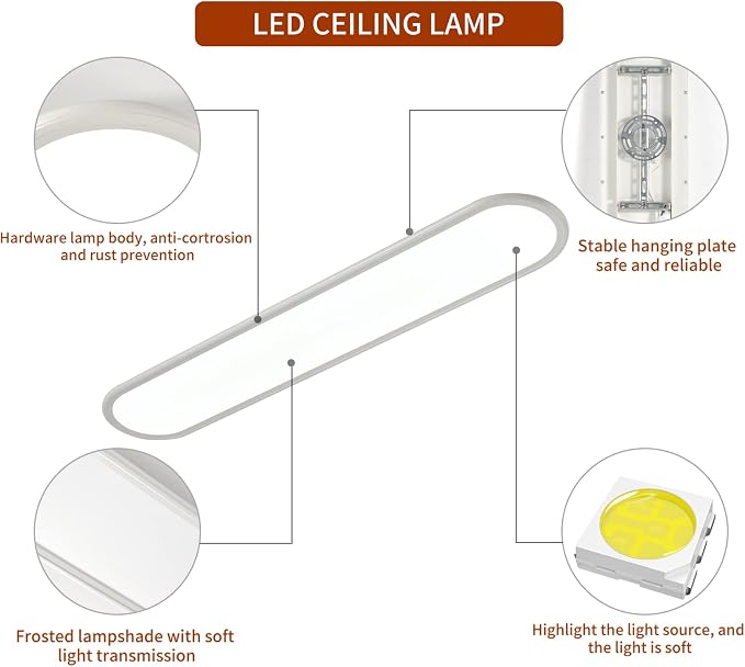 39.4 Inch Dimmable LED Ceiling Light, High Brightness Long Ceiling Lamps,3000-6000K Selectable Modern Ultra Thin Low Profile Light Fixture for Bedroom Kitchen Closet Hallway,White/48W