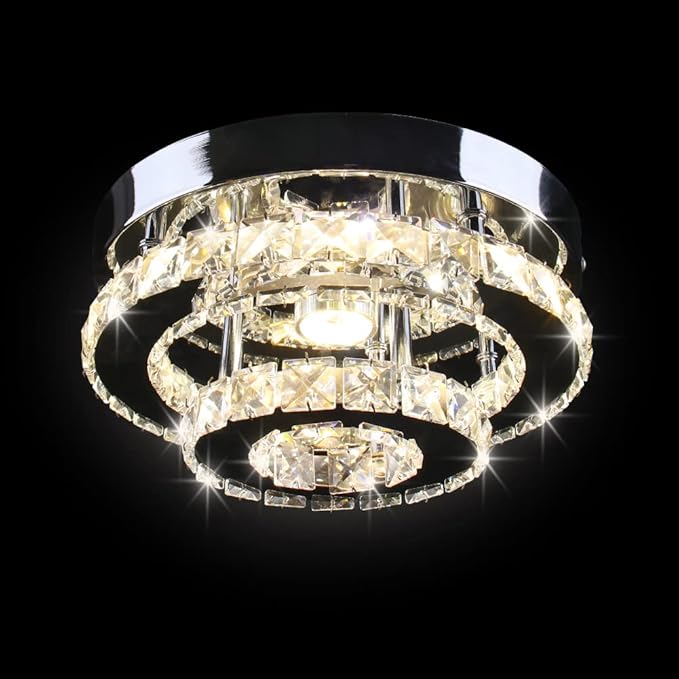 Mini Chandelier LED Crystal Ceiling Light 2 Layers Round Flush Mount Ceiling Light Modern Chandelier Lighting for Hallway Staircase Kitchen Bathroom (Multicolor)
