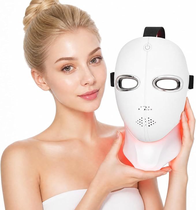 Red Light Therapy Mask for Face and Neck, Cordless LED Face Mask | 7-Color Multi-Mode Skincare Device, Detachable Neck Panel, echargeable for Home Use