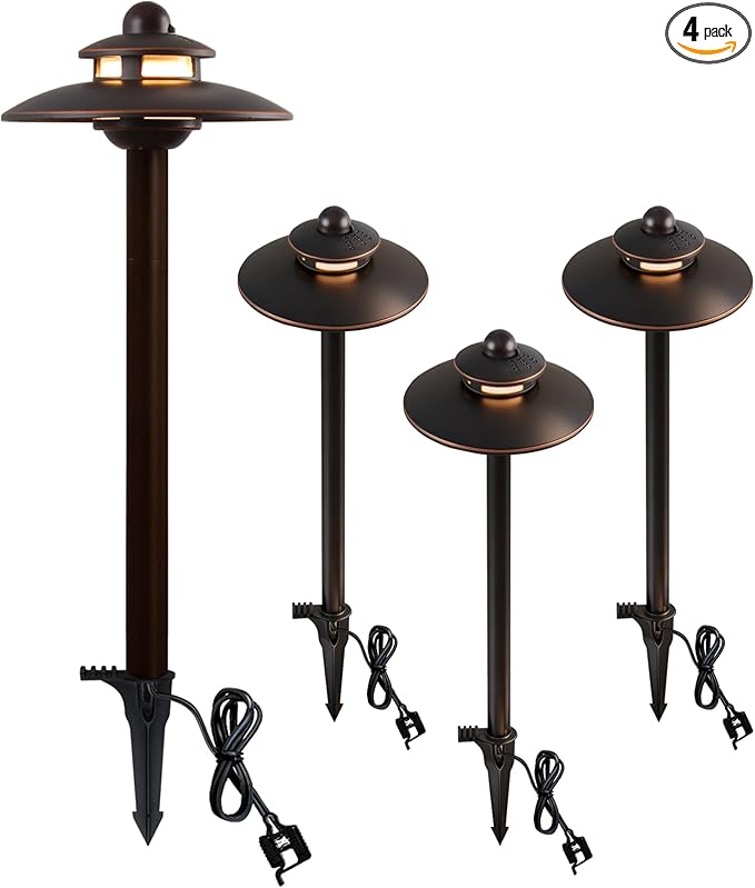 LITFIT Low Voltage Landscape Lighting, 3CCT (2700K/3000K/4000K) 12V 3.87W 83lm Pathway Lights, Oil Rubbed Bronze Die-Cast Aluminum Hardwired Walkway Light with Connectors for Garden Yard, 4 Pack