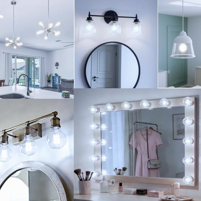 TJOY G25 Globe Light Bulbs, LED Edison Vanity Light Bulbs, Dimmable, 5000K Daylight White, 500 Lumens, 5.5W=60W, CRI80, Clear Vintage Filament Globe, E26 Base, 6 Pack
