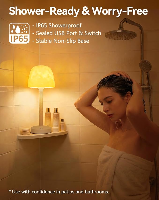 SAIWEYA 2 Pack Spa-Like Waterproof Bathroom Shower Lamp with 16 Color Ocean Wave Projector, 2-in-1 Rechargeable Shower Lamp with Touch & Remote Control, Cordless Night Light for Inside Shower | 16 Color Ocean Wave Projector, Touch & Remote Control, Cor...