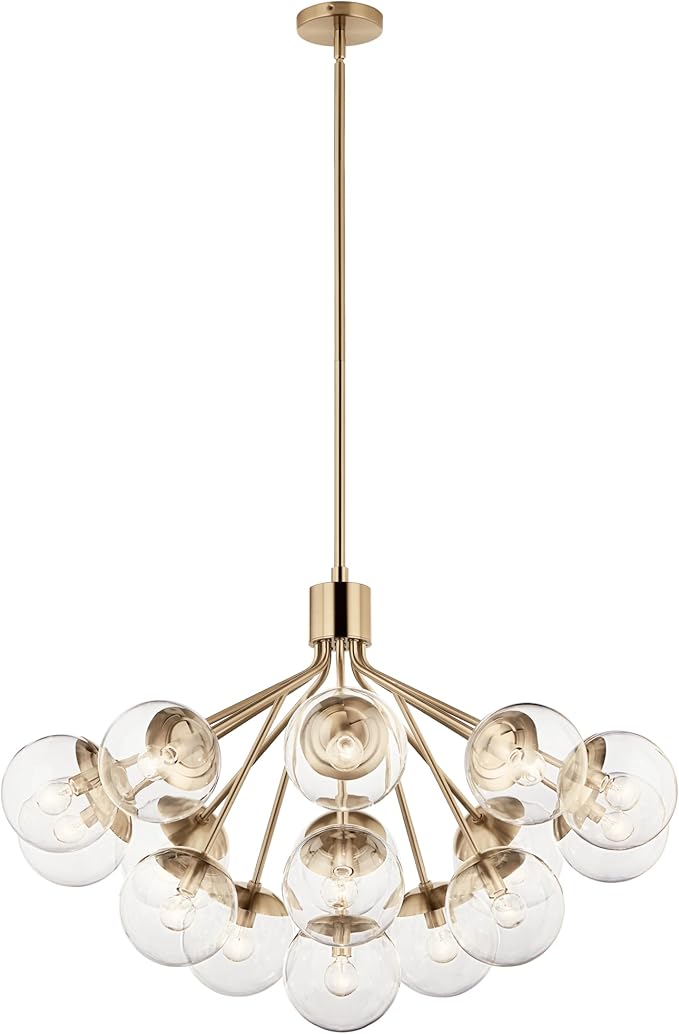 Kichler Silvarious 16-Light Convertible Chandelier, Soft Modern Light with Clear Glass in Champagne Bronze, for Dining Room, Living Room or Foyer (26" x 38"), 52702CPZCLR